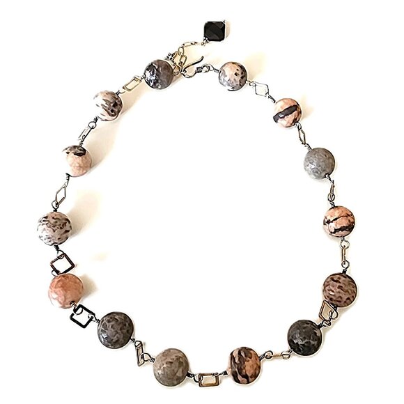 925 silver & Rhodonite bead necklace - Picture 1 of 11